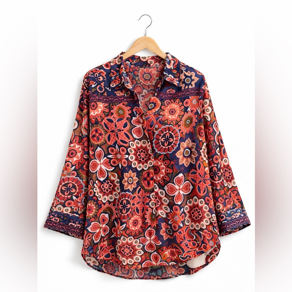 🆕 Alex & Lili Floral Oversized Button Up Blouse Women’s Size Small